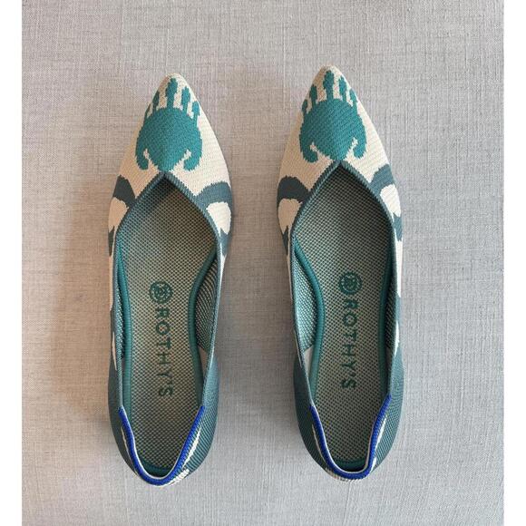 Rothy's Shoes - Rothy's Teal & Cream Pointed Knit Ballet Flat